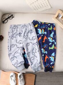 Conjunto de 2 piezas de sudadera y pantalones con estampado de dinosaurios lindo para niño pequeño/bebé, apropiado para usar en interiores y exteriores, otoño/invierno - Multicolor - Ver 1