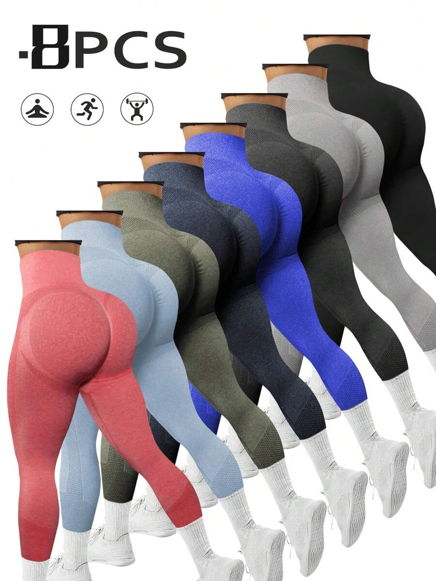 Quần legging cạp cao liền mạch màu trơn - Nhiều màu - Xem 1