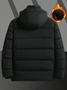 Manfinity Homme 男士纯色连帽领长袖保暖棉服外套，秋冬 - 黑色 - 查看 3