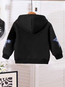 SHEIN 1件男童星形印花连帽休闲卫衣，可与兄弟姐妹搭配（2件单独出售） - 黑色 - 查看 2