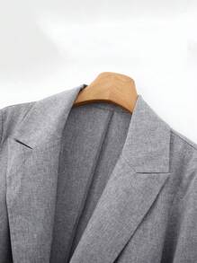 Franclia Women's Grey Contrast Striped Double-Breasted Casual Blazer Fall Cloth For Women