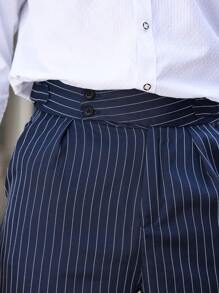 Manfinity Mode Men's Button Belt Loop Straight Suit Casual Business DressPants - Black - View 7