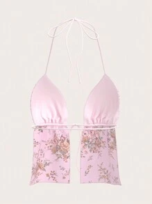 SHEIN ICON Áo ba lỗ hở lưng buộc dây họa tiết hoa lưới - Nhiều màu - Xem 2