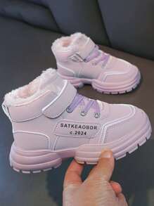 1 Par de Zapatos Deportivos de Moda para Niñas, de Púrpura, con Forro Térmico, Suela Suave Antideslizante, Apropiados para Invierno