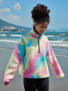 In My Nature Tie Dye Half Zip Outdoor Turtleneck Fleece Sweatshirt - Multicolor - View 6