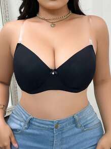 1 pieza Sujetador negro sin espalda y sin tirantes de moda minimalista, talla grande