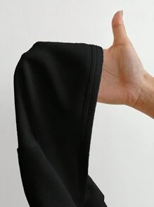 SHEIN EZwear 大码女式短袖白色开衫 - 黑色 - 查看 6