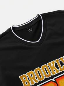 Manfinity Campus Court Herren Kontrast-Farbdruck Langarm Sweatshirt, Streetwear Jersey, für den Herbst - Schwarz - Übersicht 4