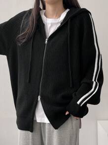 DAZY Áo len cardigan đan có khóa kéo cho nữ - màu đen - Xem 7