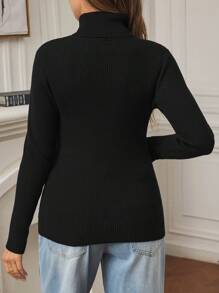 SHEIN Women's Basic Ribbed Elastic Fitted Maternity Turtleneck, Maternity Turtleneck Sweater, For Winter