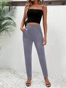 SHEIN LUNE Women Plain Simple Pocket Casual Pants
