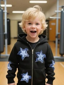 SHEIN 1件男童星形印花连帽休闲卫衣，可与兄弟姐妹搭配（2件单独出售） - 黑色 - 查看 8