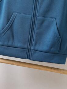 Buy 2 Get 1 Free 3pcs/Set Young Boys Casual Collegiate Comfortable And Fashionable Simple Practical Versatile Tiger Graphic Fleece Hooded Vest, Crew Neck Sweatshirt And Pants Suits, Young Boy Back To School Outfits, Ideal For Daily Wear, School, Outings And Sports In Autumn/Winter - Blue - View 8