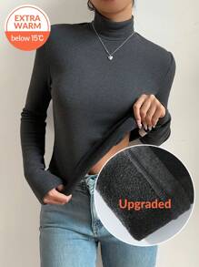 SHEIN BASICS Basic Turtleneck Slim Long Sleeve Solid Color Women's Top For Fall And Winter, Upgraded Thermal Lined Warm Fabric, Stylish, Casual, Comfortable, Versatile Without Looking Bulky