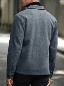Manfinity Homme 男士深灰色纽扣夹克，男士高品质换季时尚单品：时尚灰色衬衫式夹克，外出上衣，冬季外套 - 深灰色 - 查看 2
