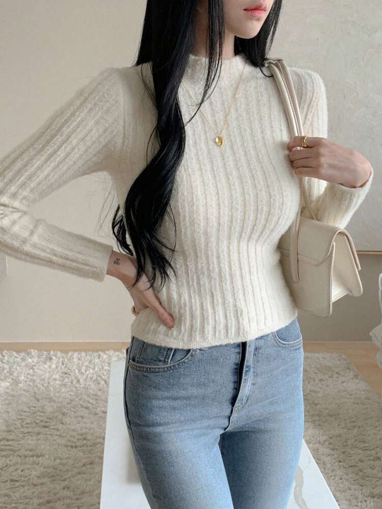 Women's Solid Color Slim Fit Turtleneck Long Sleeve Faux Cashmere Sweater, Casual Daily Wear,Long Sleeve Tops,Fall Women Clothes