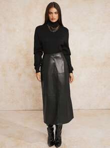 Forever 21 Women's Solid Color PU Leather Loose Skirt - Black - View 6