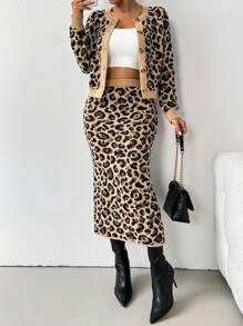 RosyDaze 女士秋季豹纹休闲宽松两件套服装