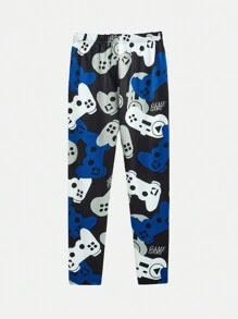 SHEIN Leap Crew Tween Boys Casual Comfortable Round Neck Long Sleeve Pants Printed Snug Fit Loungewear - Blue - View 8