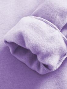 SHEIN 少女休闲简约宽松加厚抓绒卫衣，印有笑脸图案，适合秋冬季穿着 - 淡紫色 - 查看 5