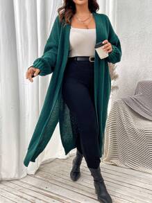 Calvaya Plus Size Women's Solid Color Casual Long Sleeve Cardigan - Dark Green - View 4