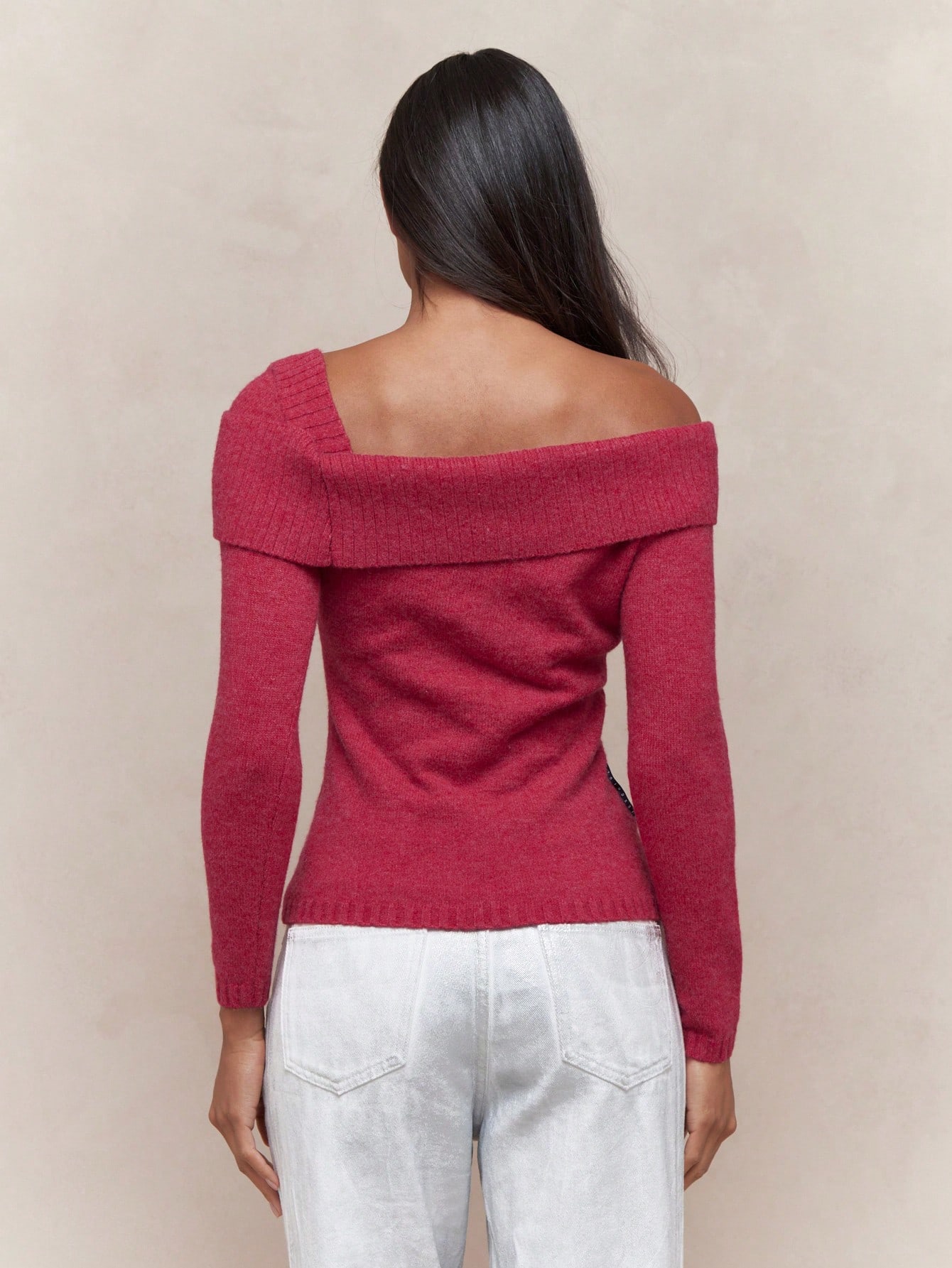 MISSGUIDED Top de punto con cuello asimétrico y mangas largas