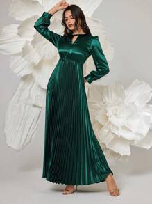 SHEIN Belle Vestido formal de noche para mujer (con mucho bordado), vestido elegante de manga larga para graduación, cena, Navidad - Verde Oscuro - Ver 3