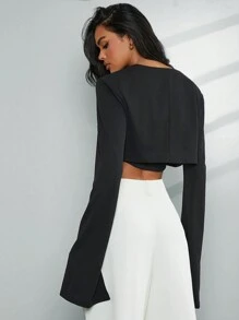 SHEIN Unity Cropped Slit Sleeve Jacket - Black - View 3