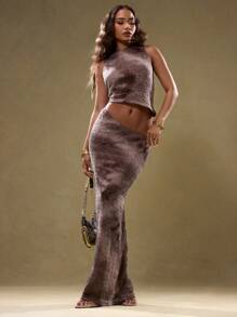 MUSERA Clothes Crochet Asymmetric Waist Hooded Tank Top Going Out TopsVacation Spring Summer Festival - Brown - View 5