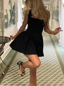 INAWLY 女士夏季性感露背吊带短款黑色连衣裙 - 黑色 - 查看 7