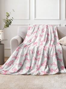 ROMWE Kawaii 1 pièce Couverture en peluche imprimée avec motif papillon rose romantique, couverture en polaire douce et chaude pour la décoration de la maison, le salon, le canapé, le fauteuil et la chambre à coucher