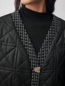 BizChic Abrigo acolchado sobretallado de pana negra, uso casual elegante para mujer, apropiado para vacaciones, Acción de Gracias, Año Nuevo - Negro - Ver 7