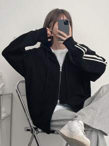 DAZY Áo len cardigan đan có khóa kéo cho nữ - màu đen - Xem 9