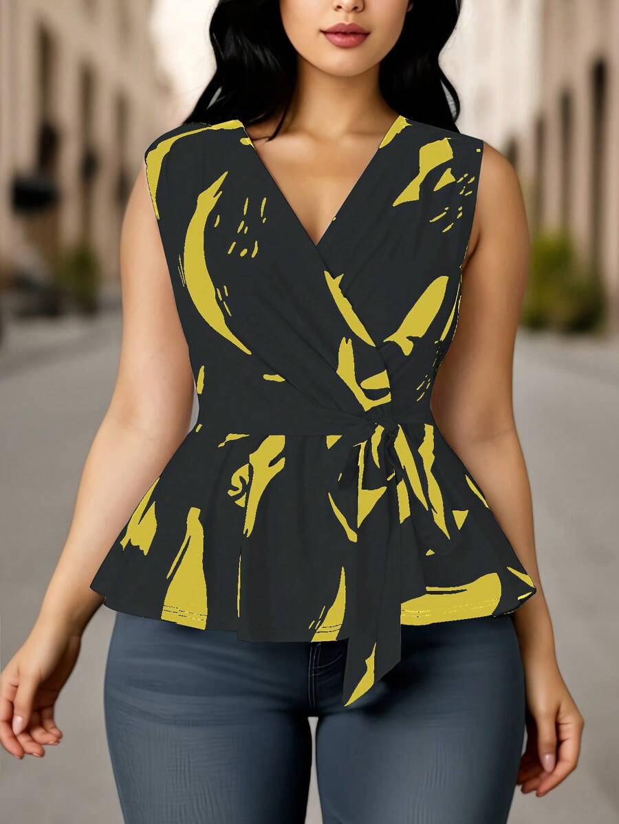 SHEIN Unity 大码夏季休闲随机印花背心 - 彩色 - 查看 1