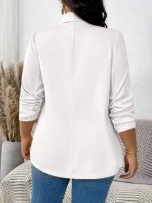 SHEIN LUNE Áo khoác blazer dáng rộng màu trơn cổ tròn tay dài vừa phải có túi giả phong cách tối giản thường ngày cho mùa thu/đông - trắng - Xem 3