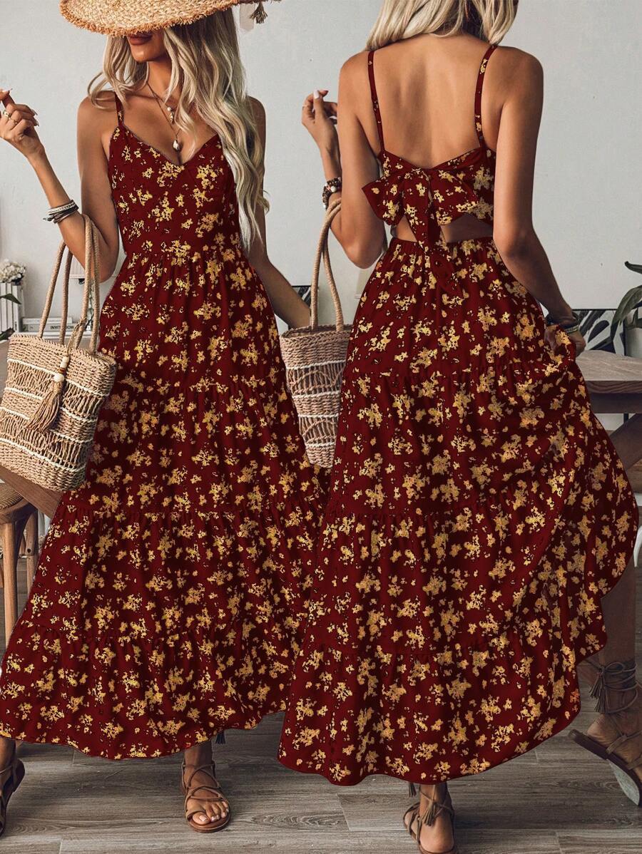 Breezaya Women Allover Printed Backless Cami Dress - Orange - View 1