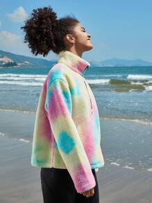 In My Nature Tie Dye Half Zip Outdoor Turtleneck Fleece Sweatshirt - Multicolor - View 4