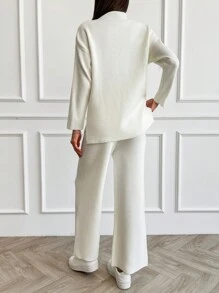 EURMUSE Women Pearl Detailed Sweater Two Piece Sets - White - View 2