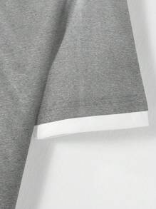 Manfinity Hypemode Áo thun nam cổ tròn tay ngắn in họa tiết màu tương phản - Xám - Xem 4