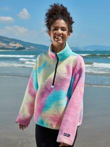 In My Nature Tie Dye Half Zip Outdoor Turtleneck Fleece Sweatshirt - Multicolor - View 5