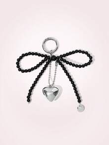 SHEIN MOD Bow Heart Shaped Chain Bag Charm Valentines - Black - View 2