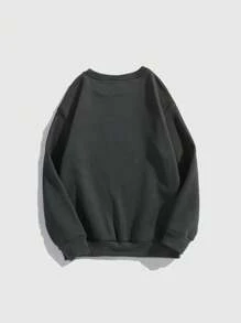 ROMWE Goth 女士圆领猫咪印花长袖宽松休闲运动衫、长袖上衣 - 灰色 - 查看 2