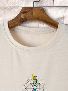 Manfinity Dauomo Nam Kích thước lớn Vòng cổ Ngắn tay Áo thun Với In Hành tinh - Màu Khaki - Xem 7