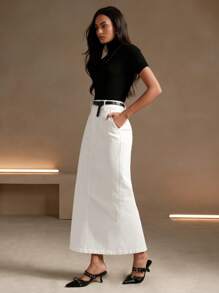 Anewsta Váy xẻ eo cao gợi cảm, thời trang mùa hè châu Âu và Mỹ, váy hợp thời trang và đa năng - trắng - Xem 4