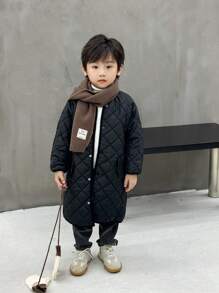 SHEIN 1pc Young Boy Rhinestone Quilted Padded Mid-Length Jacket, Versatile For Fall/Winter Daily Wear, School & Casual Occasions - Black - View 7