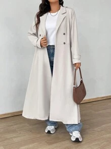 Flirla Manteau trench à manches longues casual à col pour femmes de grande taille, couleur unie - Nude - Voir 7