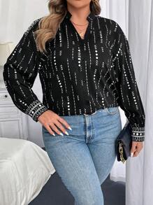 SHEIN LUNE 大码休闲通勤印花长袖衬衫 - 彩色 - 查看 6