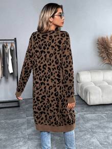EMERY ROSE Women's Long Sleeve Casual Leopard Print Long Cardigan Sweater, Autumn & Winter,Long Sleeve Tops Fall Cloth For Women - Brown - View 2
