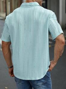 Manfinity Homme Plus Size Men's Casual Solid Textured Shirt, Summer - Dusty Blue - View 2