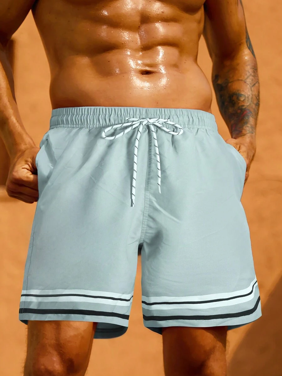 Surfspeed Men's Drawstring Stripe Design Daily Casual Loose And Comfortable Beach Pants - Green - View 1